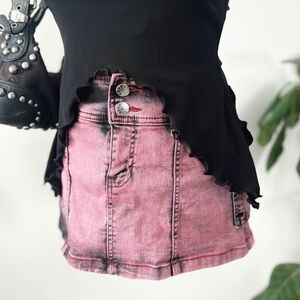 Vintage 1990s DeLiA’s | Pink & Black Acid Wash Cargo Denim Mini Skirt